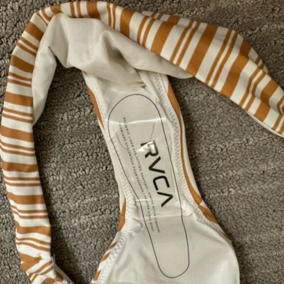 RVCA Tan Striped Medium Hipster Bikini Bottoms NWT - Picture 4 of 7